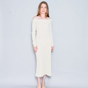 GIA STUDIOS Off-the-Shoulder Ribbed-Knit Midi Dress Cream Sz 38